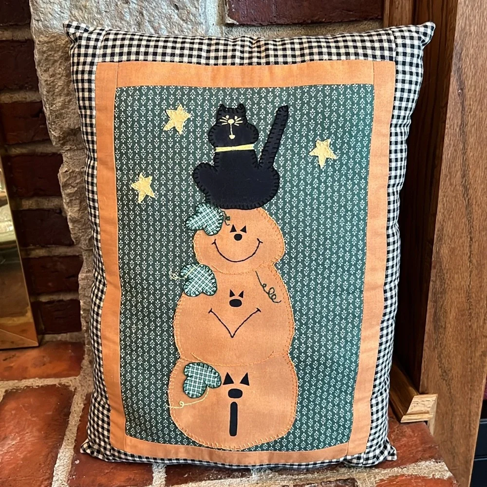 Charming Fall Halloween Pumpkin Pillow with Black and Orange Design